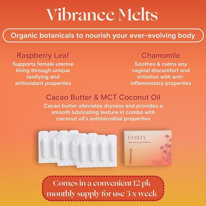 FORIA Vibrance Melts - Organic Fragrance- Free Natural Moisturizing Vaginal Suppositories - 12 Count