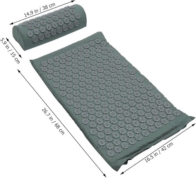 Acupoint Massage Mat and Pillow Set with Carrying Bag Grey Acupressure Massage Mat for Body Relaxation and Neck Back Relief Suitable for Yoga and Health Care