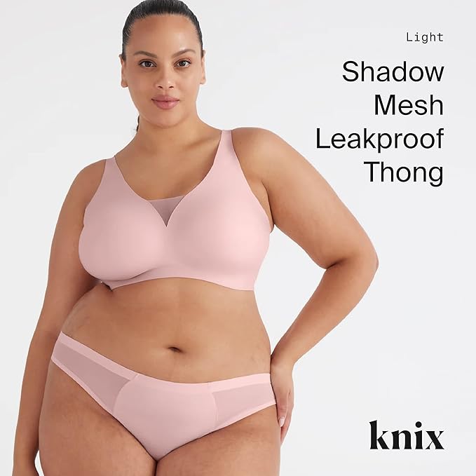 KNIX Light Leakproof No-Show Mesh Thong Period Underwear – Light Flow Reusable Absorbent Menstrual Thong
