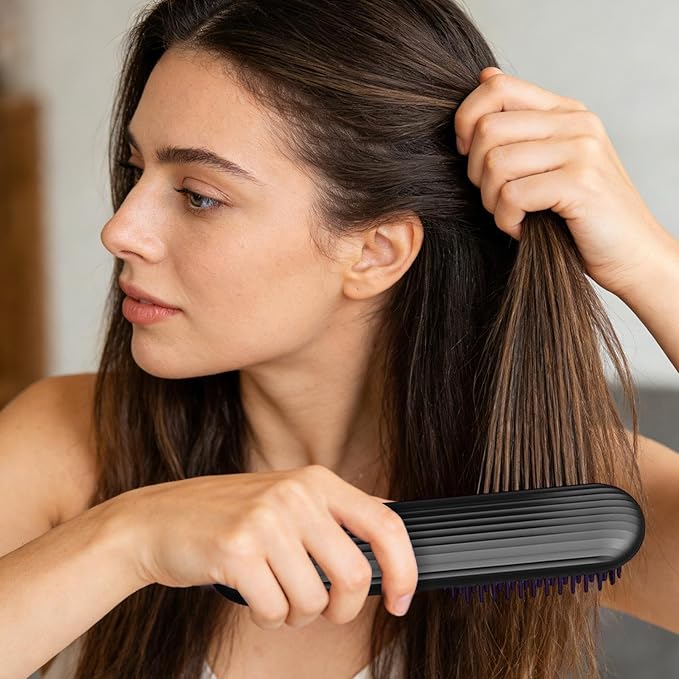 Cordless Hair Straightener Brush - 3-Temp LCD Display Styling Comb Hot Heating with Ceramic Plates Portable Design with Anti-Scald Straightening Tool Travel Size Beauty for Women Girls