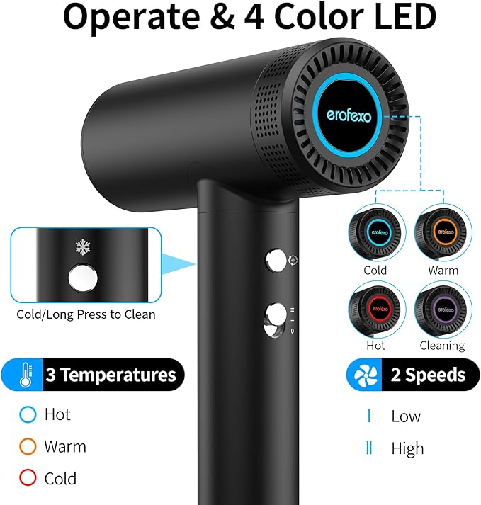 Professional High Speed Ionic Hair Dryer | Ultra-Fast Drying | Low Noise | 110000 RPM |Metal Body |Household Travel| Compact Blow Dryer with Magnetic Diffuser for Faster Drying All Hair Types
