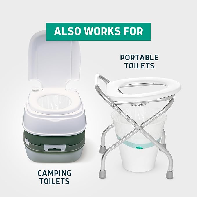 Lunderg Recycled Commode Liners - 250 Environment Friendly Portable Toilet Bags - Medical Grade Bedside Commode Liners Disposable - Universal Fit &amp Easy to Use - Absorbent Pads NOT included