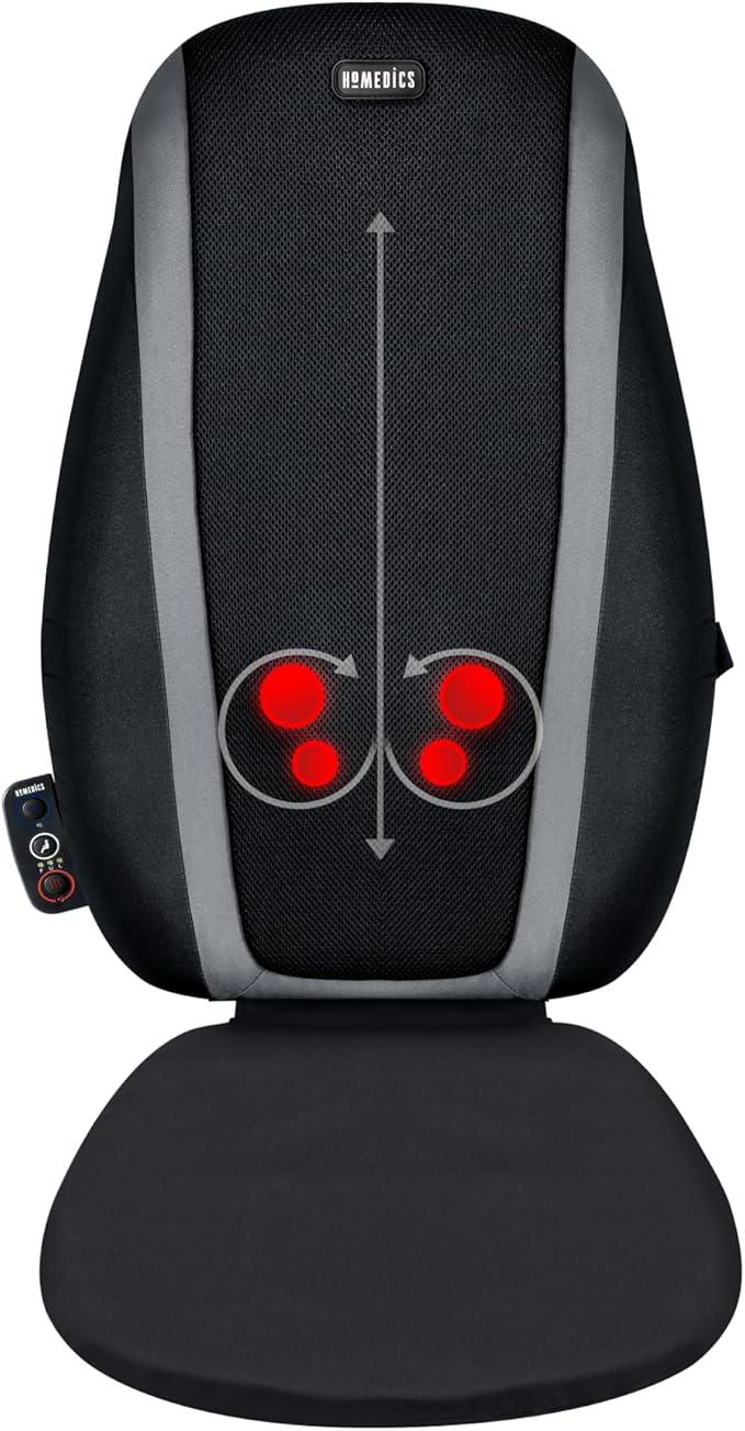 HoMedics Shiatsu Massage Cushion with Soothing Heat Deep-Kneading Massage Targets Pressure Points All Over Back Soothing Heat Relax Overworked Muscles Release Tension Reduce Back Pain