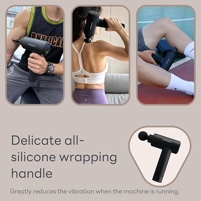 ARTSMITH Massage Gun Deep Tissue for Pain Relief Silent Back Massage Recovery &amp Pain Relief Back Muscle Massager with 5 Massages Heads &amp Carry Case Black (AS500SE)