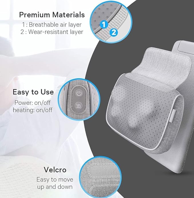 Massager Back and Neck Massage Pillow Deep Tissue Kneading Massages for Back Shoulders Calf Massager for Chair Office and Home Gray