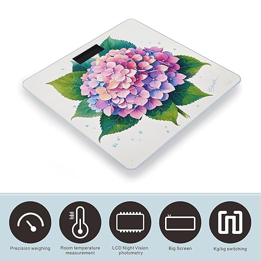 Watercolor Hydrangea Smart Scale for Body Weight Accurate Bathroom Scale with LED Display Digital Weight Scales Weighing Machine High Precision Scales for Bath Home