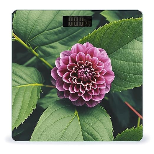 Flower Leaves Purple Red Flower Scale for Body Weight Digital Bathroom Scale Toughened Glass High Precision Scales for Body Weight with Large LCD Backlight Display Weight Scales