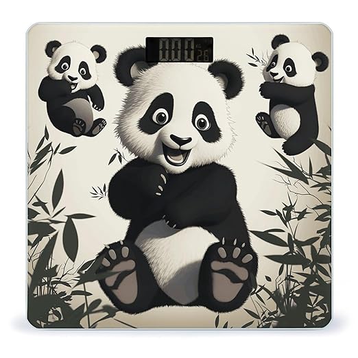 Playful Panda Scale for Body Weight Anti-Slip Tempered Glass Digital Bathroom Scales Clear LCD Display Weighing Scale Safe Rounded Corners Smart Scales