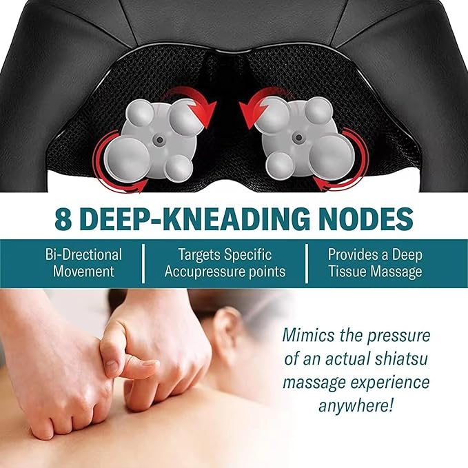 Neck Massager with Heat Shiatsu Back Neck and Shoulder Massager Deep Tissue 3D Kneading Massage Use at Home Office Car- Best Gifts for Women Men Mom Dad