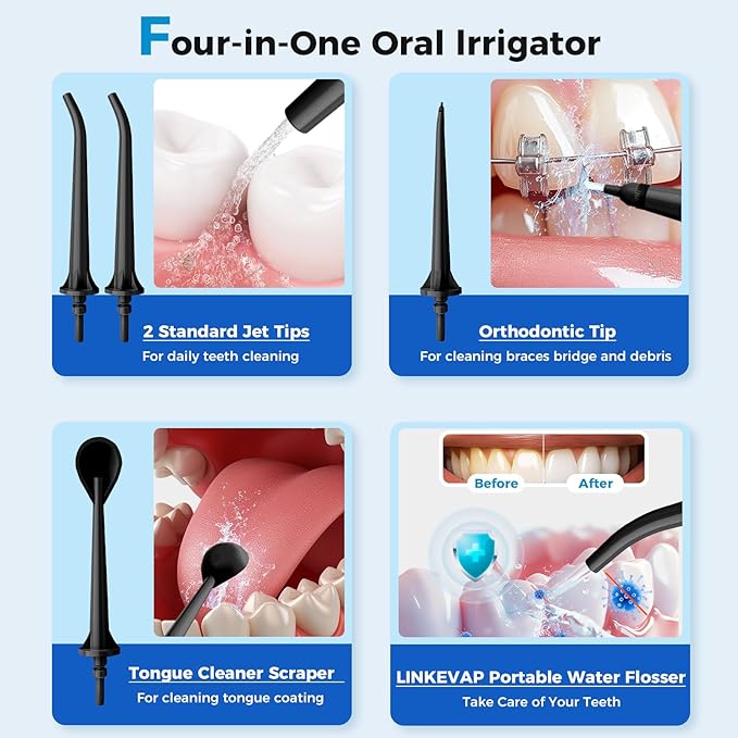 LINKEVAP Water Flosser for Teeth Pick360ML Rechargeable Travel Oral Irrigator CleanerIPX7 Waterproof Daily Dental Care Machine for Home (Black)