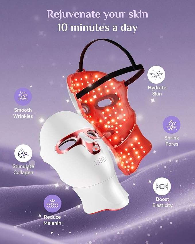 Red Light Therapy for Face-LED Light Therapy Mask Skin Care MaskCordless LED Face Mask face &amp Neck Red &amp Infrared Lights Masks WavelengthUSB C Rechargeable for Home Use Working Travel Yoga
