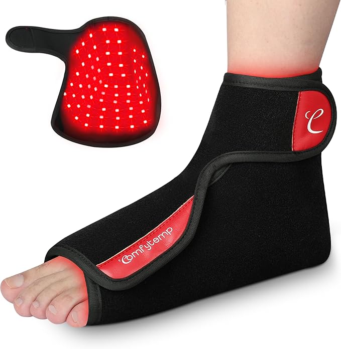 Comfytemp 5000mAh Cordless Red Light Therapy for Foot Flexible Near Infrared Light Foot Wrap Wearable Light Shoe with Timer for Foot Ankle Heel Joint Fit Foot Size 4-6