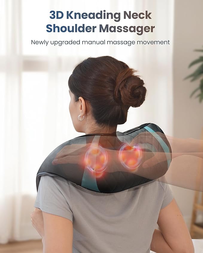 COMFIER Cordless Neck Massager with Heat Deep Tissue Shiatsu Massage Pillow for Shoulder Back Pain Relief 3D Kneading Portable Rechargeable Wireless Body Massager