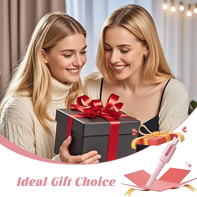 Automatic Curling Iron 1.25Inch Wave Curling Iron Fast Heating Hair Curling Wand with 3 Temp &amp LED Display 60Min Auto Shut-Off Anti-Scald Anti-Tangle Rotating Curling Irons for Hairstyle (Pink