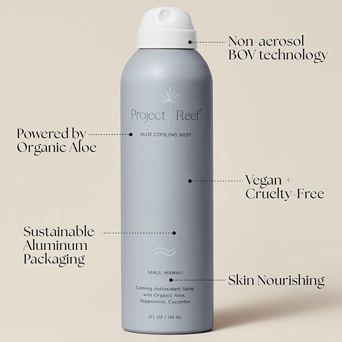 Project Reef SPF 30 Mineral Sunscreen Spray &amp Cooling Mist w/Aloe Vera Peppermint Cucumber - Non-Aerosol Reef Safe Sunburn Relief No White Cast Sunscreen for All Skin Types