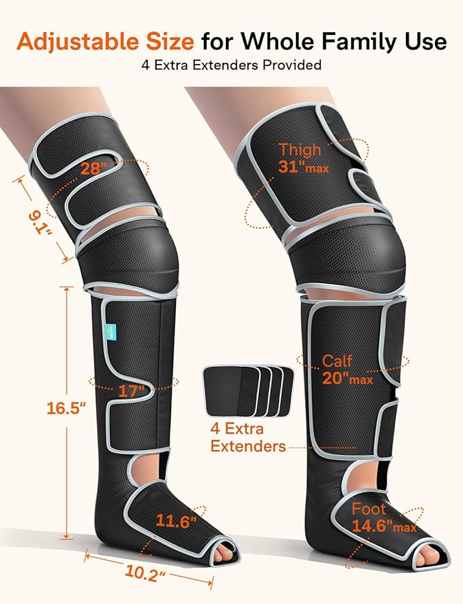 ALLJOY Leg Massager for Circulation and Pain Relief FSA Gifts for Men Women Dad Mom Leg Massager with Heat and Compression 2 Heat 5 Modes 4 Intensities 4 Extenders
