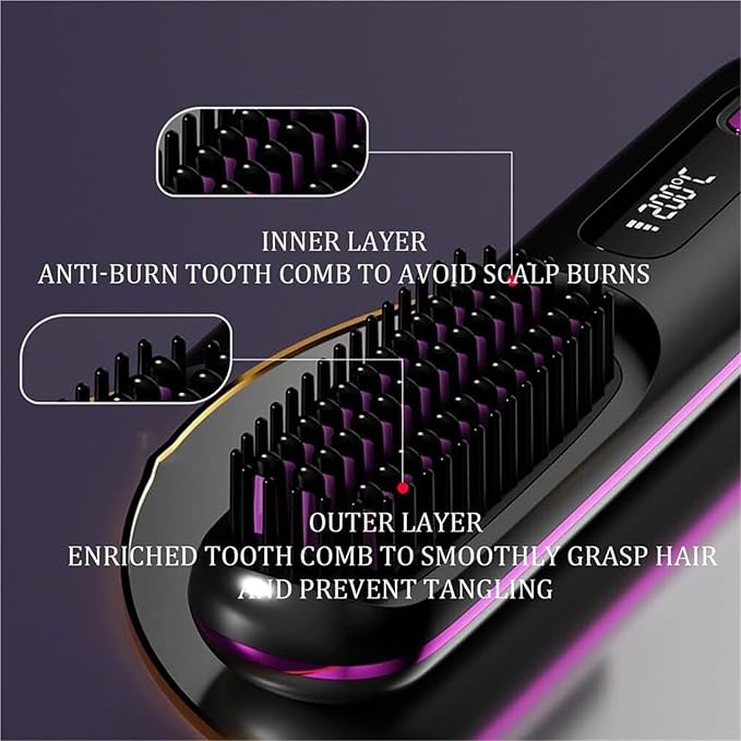 Bellabrush Pro Bellabrush Pro Hair Brush Portable Cordless Hair Straightener with Heated Hair CombIonic Straightener for All Hair Types(Black)