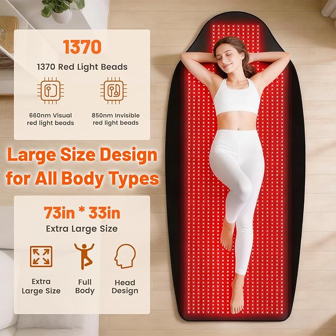 Red Light Therapy Mat for Body Upgraded Large 73 x 33 Red Light Therapy Blanket 3 in 1 Infrared LED Beads 660nm &amp 850nm Adjustable Timer &amp Intensity for Full Body Pain Relief (73 x 33 S
