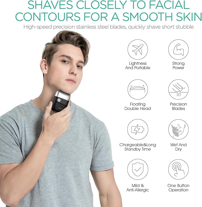 VOYOR Foil Shaver 2 in 1 Double Shavers for MenPortable Electric Razor with Rechargeable Foil Razor Multifunction Grooming Barber Shaver IPX6 Washable Travel Shavers ER300 (Silver)