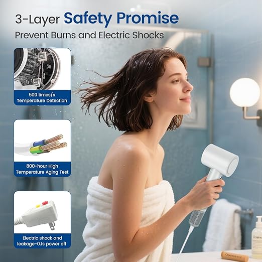 Hair Dryer with 110000 RPM High Speed 1400w Motor for 1-5min Fast Dry 3 Heat/Cool Wind Level &amp 49db Low Noise1.5 Billion Plasma &amp Travel Blow Dryer