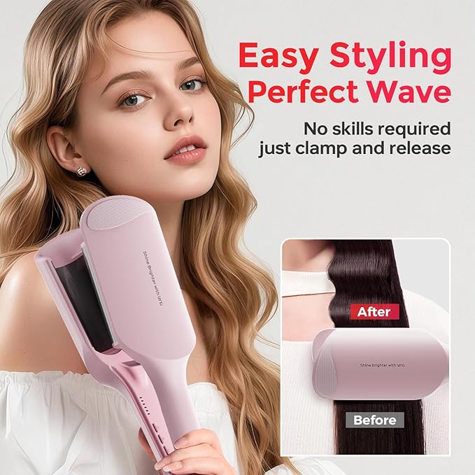 Waver Curling Iron Lena S12 Beach Waver Curling Wand Hair Tool with 2 Barrels Anti-Scald Protection Adjustable Time &amp Temps Dual Voltage Titanium Coating for Effortless Long-Lasting Waves