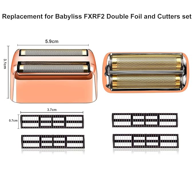 3 pack Professional Replacement Foil and Cutters for BaBylissPRO Barberology Double Foil Shaver Compatible with BaBylissPRO Barberology FXFS2 ShaverGoldRose Gold