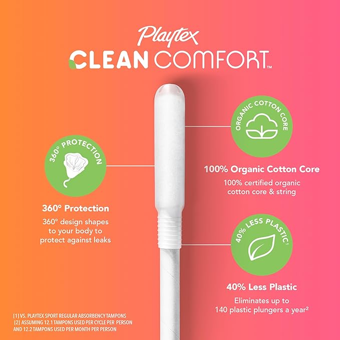 Playtex Clean Comfort Organic Cotton Tampons Super Absorbency Fragrance-Free Organic Cotton - 30ct