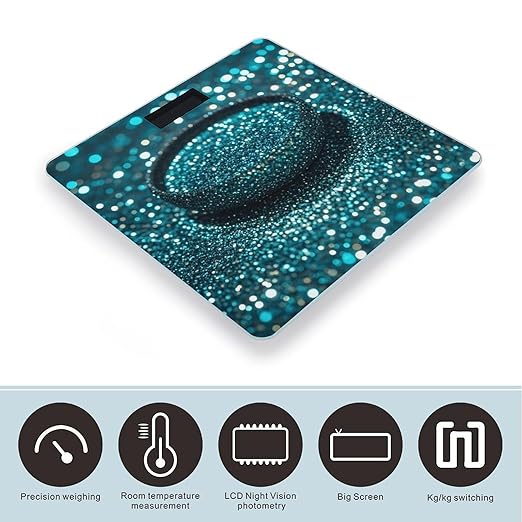 Teal Glitter Scale for Body Weight Highly Accurate Digital Bathroom Body Scale Digital Bathroom Scales for People Anti-Slip Large LCD Display Smart Scales