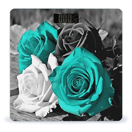 Black White Teal Gray Rose Flowers Scale for Body Weight Sturdy Tempered Glass Weighing Scales with LCD Display Accurate Digital Bathroom Scale Convenient Body Fat Smart Scales Easy Read