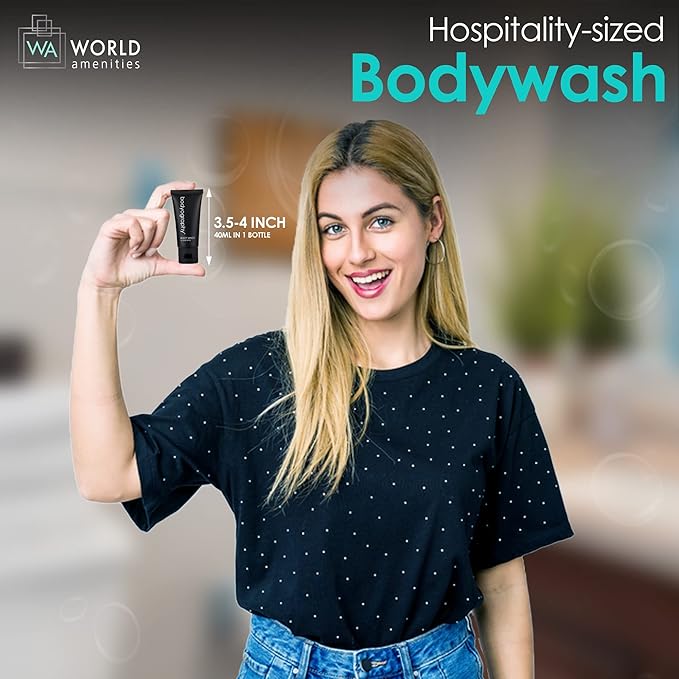 World Amenities - Bodyography - Bulk Body Wash | 50 Count 1.4oz | Lavender Peppermint Mini Travel Size Toiletries (100% Recyclable Tube with Flip Top Cap) Hotel Amenities.