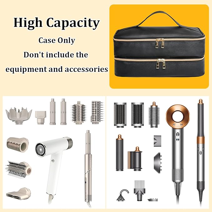 Travel Carrying Case for Shark Flex Style Double Layer Storage Case for Shark SpeedStyle Hair Dryer Attachments Waterproof PU Leather Organizer Bag for Shark Flexstyle Airwrap Styler (Black)