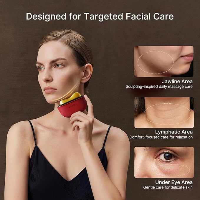 ZDEER Electric Gua Sha Facial Care Set – Heated Brass Face &amp Neck Massager with Red Light Therapy &amp Soothing Vibration Includes 2 × 10ml Massage Oils for Face &amp Body Care