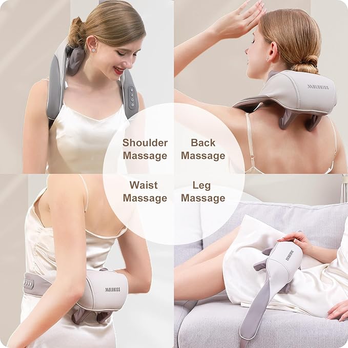 Neck and Shoulder Massager with Soothing Heat Deep Tissue Kneading Shiatsu Massage Pillow for Back Leg Body Pain Relief Electric Full Body Massager for Christmas Gifts