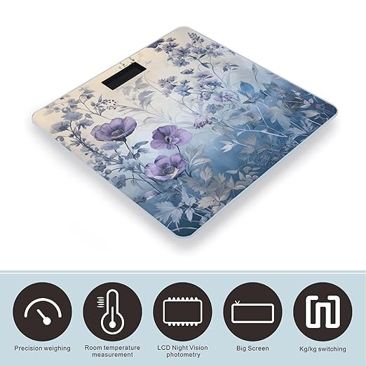 Purple Border Flowers Scale for Body Weight Smart Scales Digital Bathroom Scale High Precision Weighing Scales with Large Display Weighing Machine for People