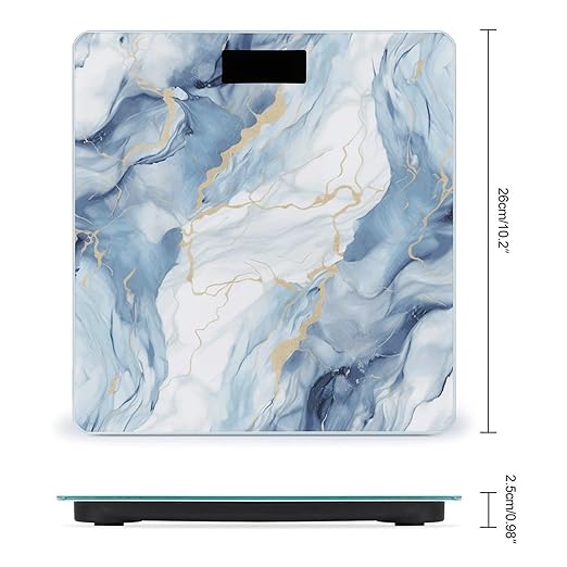 White Blue Marble Digital Bathroom Scale for Body Weight with High Precision Digital Weighing Scale with BMI Clear LCD Display and Step-On Measures Weight Up to 180kg