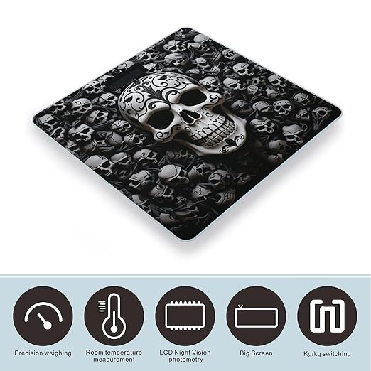 Black and White Skulls Scale for Body Weight Accurate Digital Bathroom Scale Toughened Glass High Precision Scales Smart Weight Scales with Large LCD Backlight Display Weighing Machine