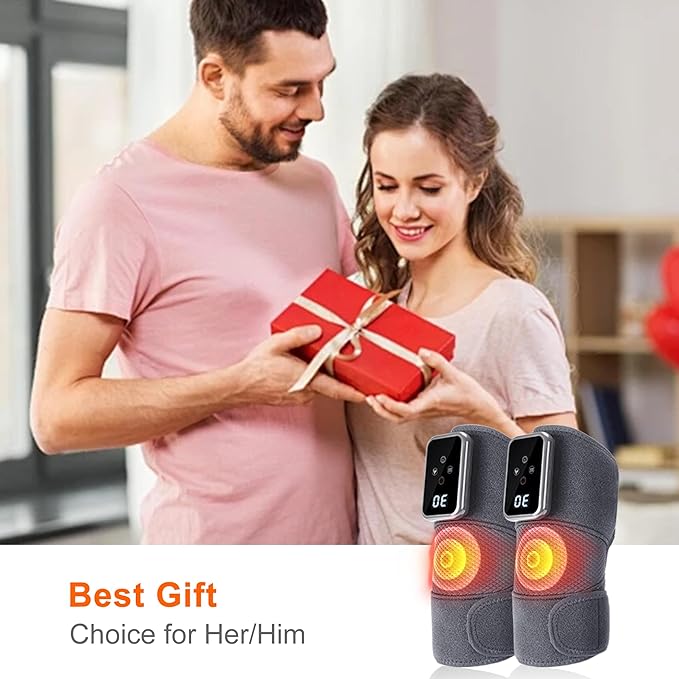 Knee Massager Cordless with Heat for Pain Relief Electric Heated Knee Brace - Knee Heating Pad with 6 Heat Levels &amp 9 Vibration Warm Gifts for Men Women Dad Mom (Grey Pair)