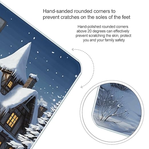 Christmas Winter Happy Scene Scale for Body Weight Safe Rounded Corners Tempered Glass Digital Bathroom Scale LED Display 400lb Capacity Weight Scales with High Precision Sensors
