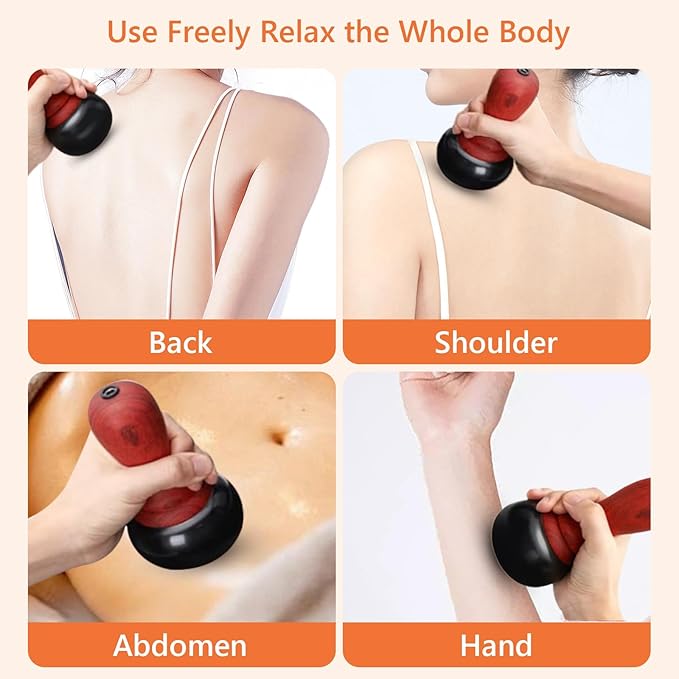 Hot Stone Massager with Temperature Control Electric Body Massager Natural Bian Stone Gua Sha Scraper Home SPA Therapy Pain Relief Brownish Red