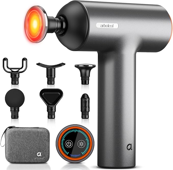 arboleaf Thermal Massage Gun Deep Tissue with Heat Handheld Muscle Percussion Massager with Full-Metal Head 6 Replacements for Athletes Pain Relief Relax Gifts for Men and Women