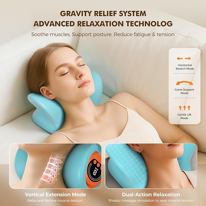 Neck Massager 2026 Portable Neck Traction DeviceCervical with Heating &amp Vibration–Relieve Muscle Tension4-in-1 Neck Customizable Massage Modes with Wireless Remote Control