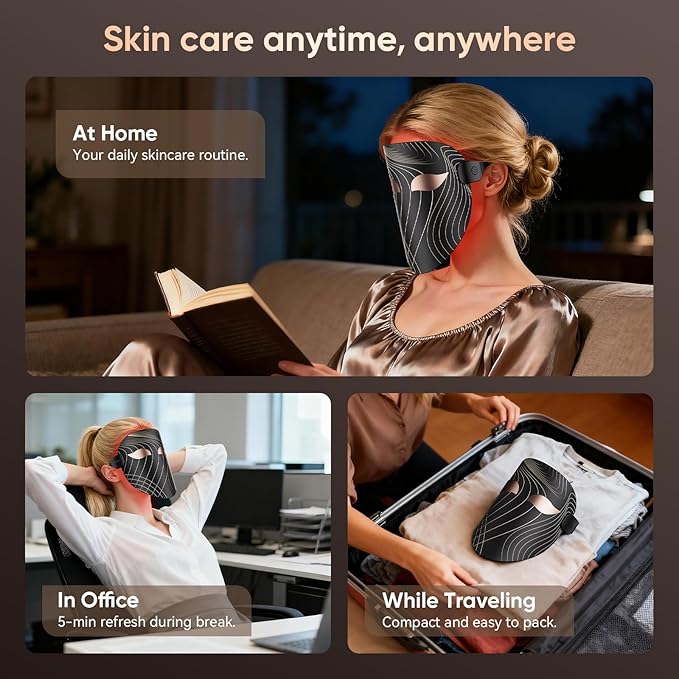LED Light Therapy MaskPortable Red Light Therapy Face Mask Hands-Free Rechargeable LED Device for Facial Skin