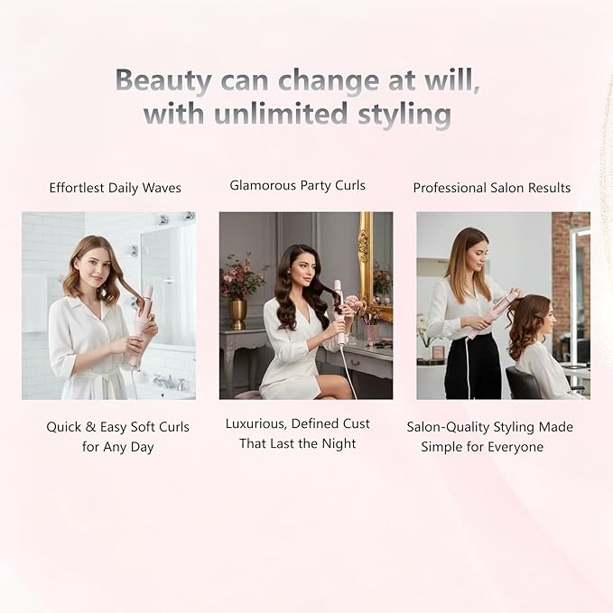 4-in-1 Automatic Curling Iron Set with 3 Interchangeable Barrels (1 1.2 1.5) &amp Straightener Comb Ionic Hair Curler for Waves and Straight Styles Anti-Scald 3 Temperature SettingsTangle-Fr