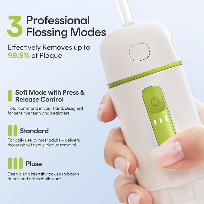 Water Flosser Portable for Travel - Mini Water Flosser with 3 Modes IPX7 Waterproof 360° Nozzles Cordless Water Dental Flosser for Teeth Cleaning Flossing for Adults Braces &amp Sensitive Gums
