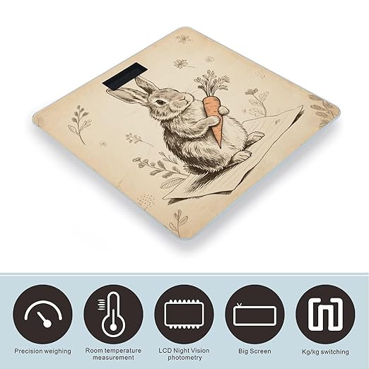 Vintage Rabbit Scale for Body Weight Sturdy Tempered Glass Weighing Scales with LCD Display Accurate Digital Bathroom Scale Convenient Body Fat Smart Scales Easy Read