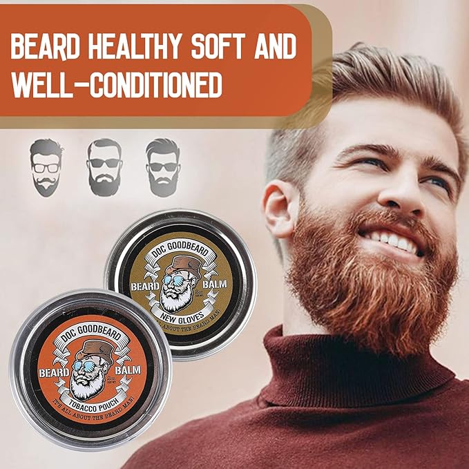 Doc Goodbeard Beard Balm Kit Includes 1 New Gloves Balm and 1 TB Pouch Balm for men All-Natural No Greasy Locks in Moisture for Skin and Beard Promote Beard Growth