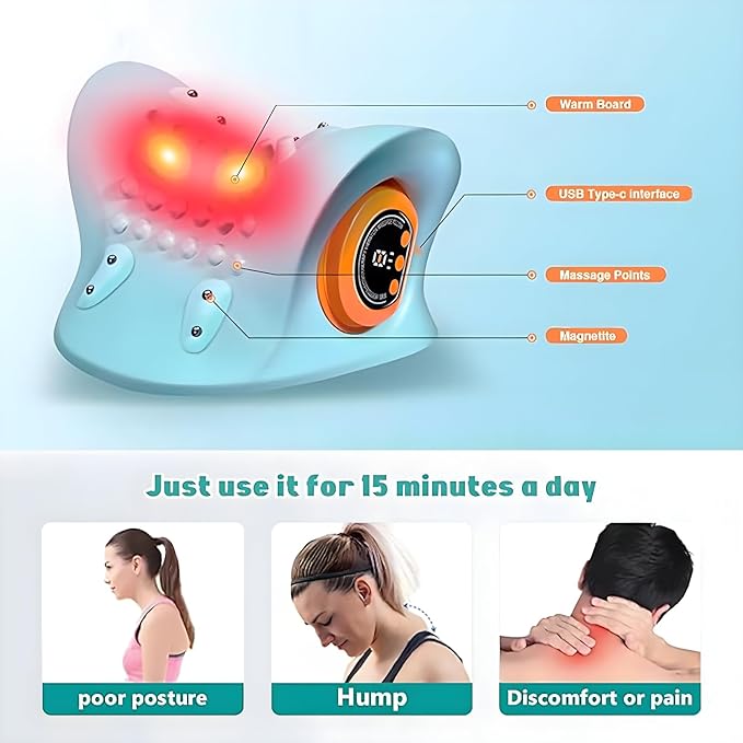 2026 New Neck Massager for Pain Relief and Muscle Relaxation Portable Neck and Shoulder Relaxer Electric Pillows with Heat 26° Angle Cervical Traction Device at Home &amp Office