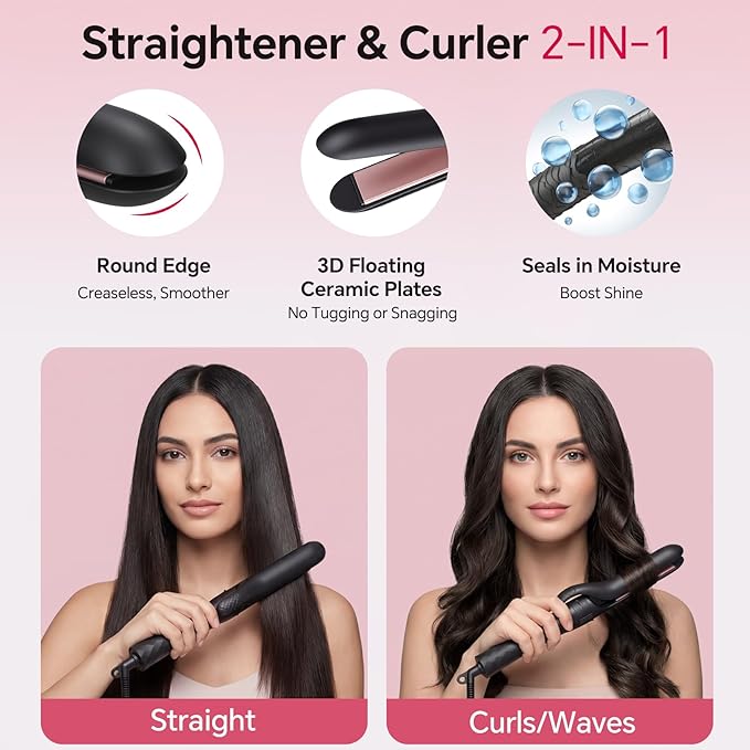 Curling Iron Set 3 in 1 Curling Wand with Interchangeable Ceramic Barrels 0.35 to 1 Inch Flat Iron Hair Straightener 14 Temps Fast Heat Dual Voltage Travel Hair Curler