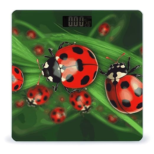 Red Ladybug Weight Scale Digital Electronic Scales Bathroom Scale Larg LCD Backlight Display High Precision MeasurementsTempered Glass