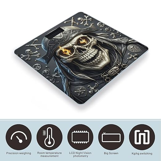 Pirate Skull Scale for Body Weight Highly Accurate Digital Bathroom Body Scale Digital Bathroom Scales for People Anti-Slip Large LCD Display Smart Scales